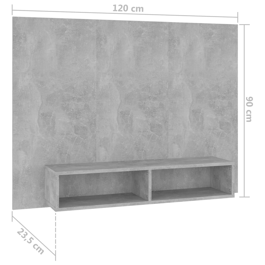 Pie sienas stiprināms TV skapītis, betona pelēks, 120x23,5x90cm, koks