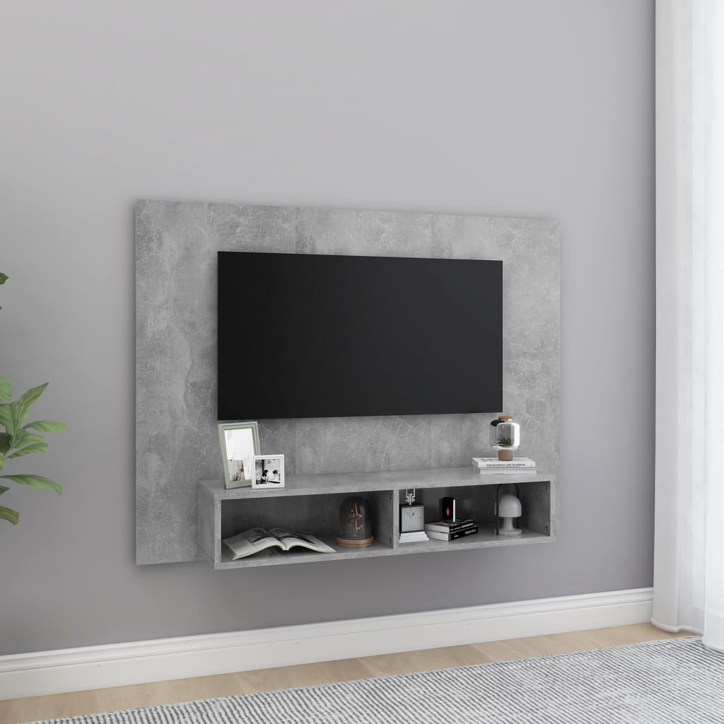 Pie sienas stiprināms TV skapītis, betona pelēks, 120x23,5x90cm, koks