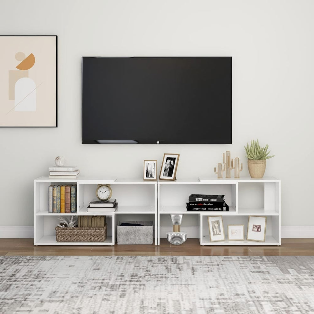 Televizoriaus spintelė, balta, 149x30x52cm, apdirbta mediena