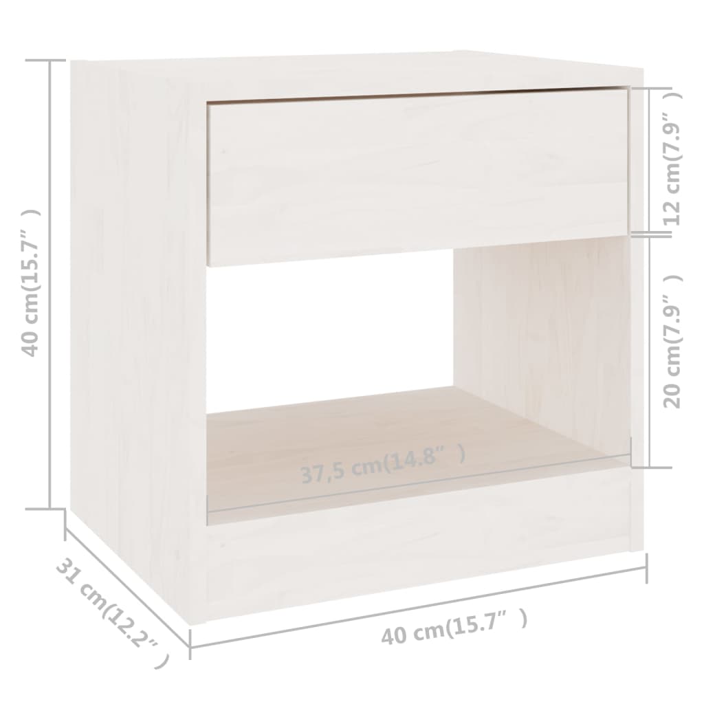 Nightstands, 2 pcs., white, 40x31x40cm, solid pine