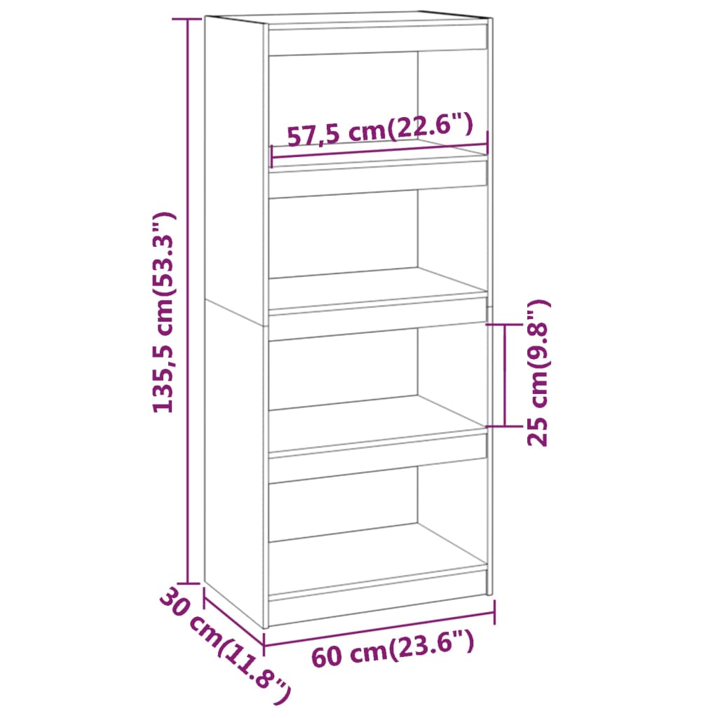 Grāmatu plaukts/istabas nodalījums, melns, 60x30x135,5cm, priede