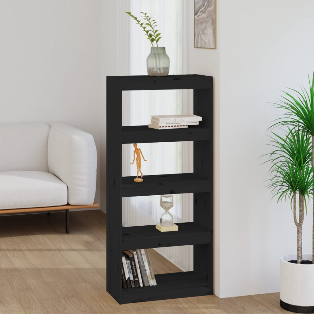 Grāmatu plaukts/istabas nodalījums, melns, 60x30x135,5cm, priede