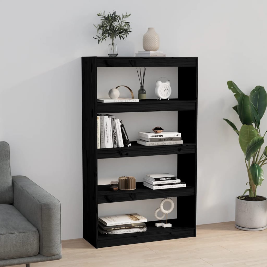 Bookcase/room divider, black, 80x30x135.5cm, pine