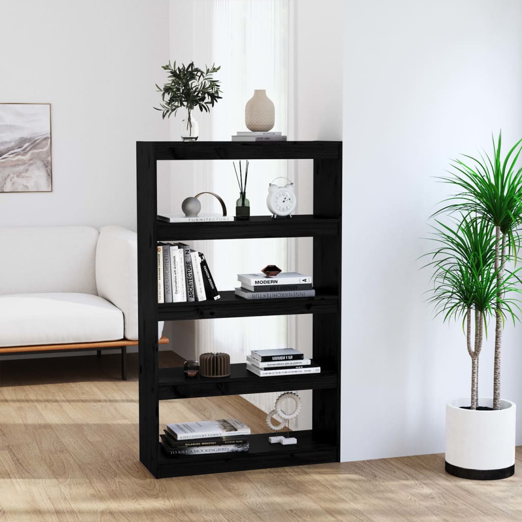 Bookcase/room divider, black, 80x30x135.5cm, pine