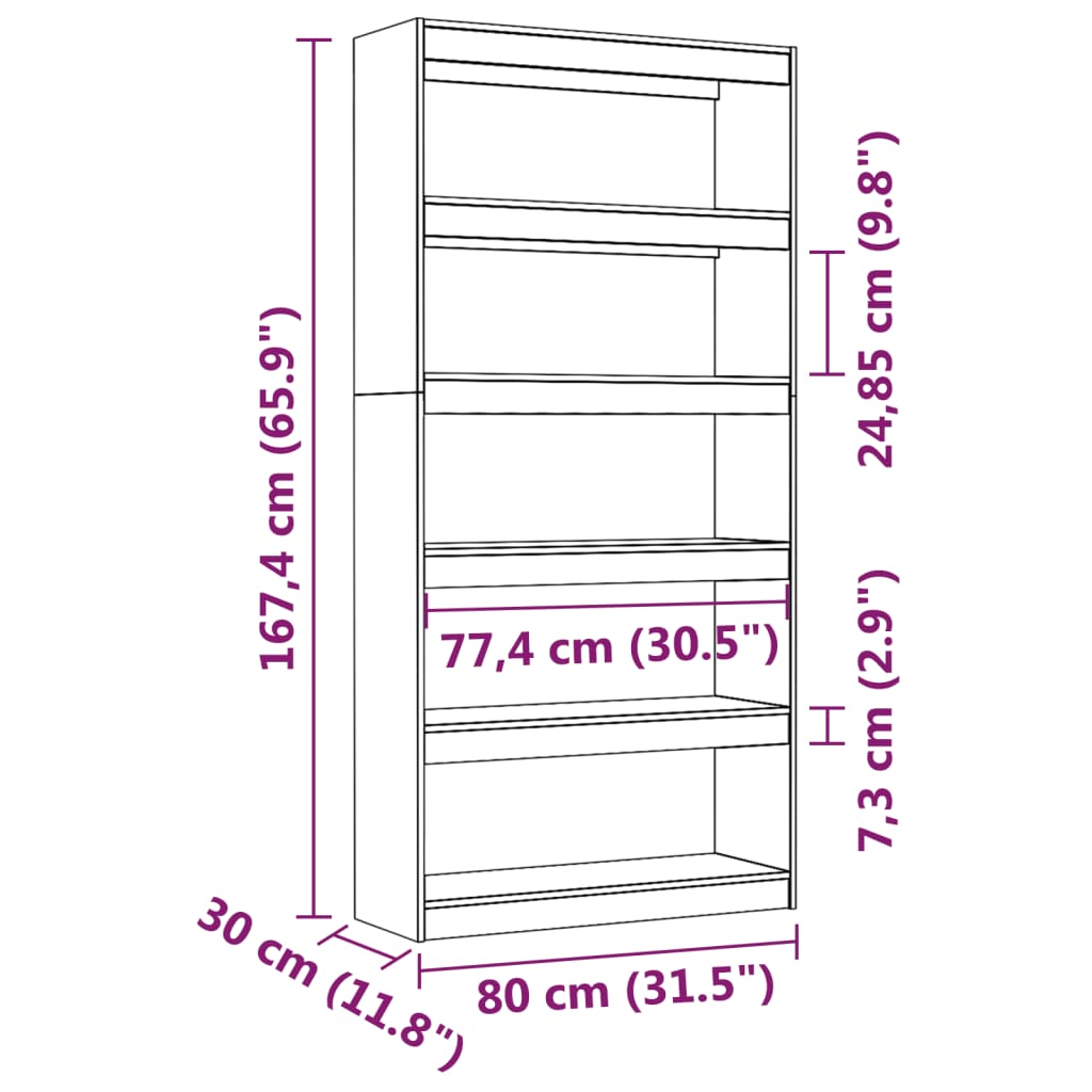 Grāmatu plaukts/istabas nodalījums, balts, 80x30x167,4cm, priede