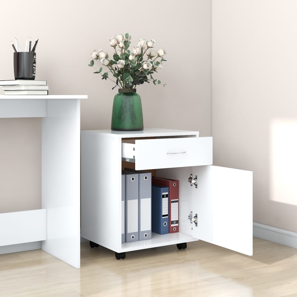 Cabinet with castors, white, 45x38x54cm, engineered wood