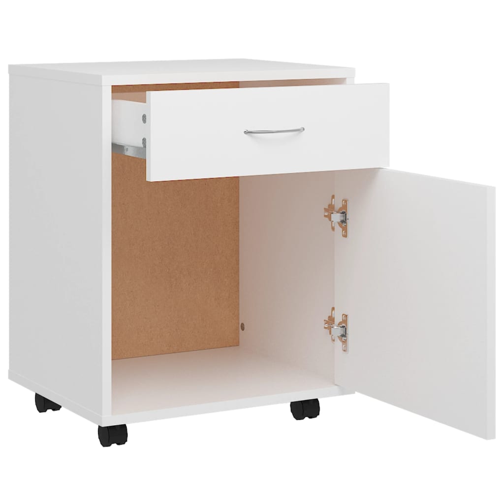 Cabinet with castors, white, 45x38x54cm, engineered wood
