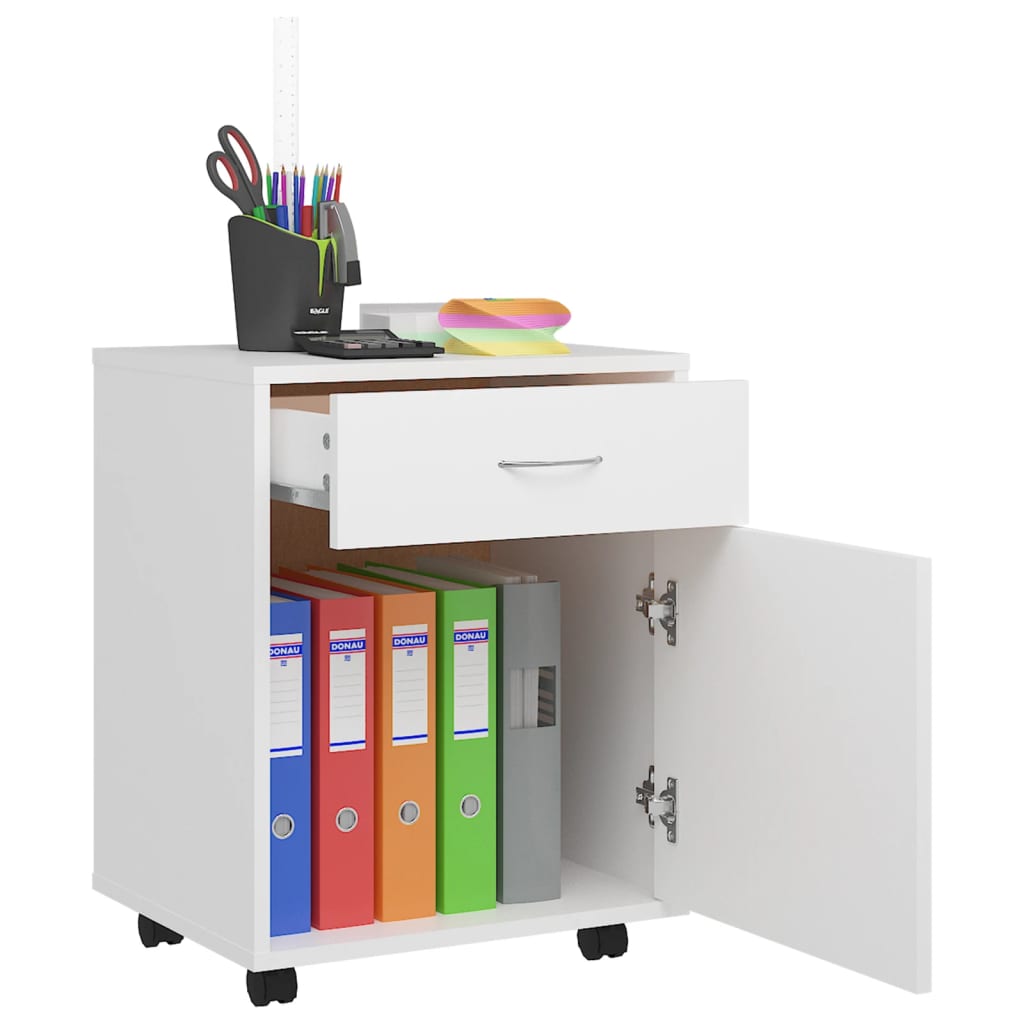 Cabinet with castors, white, 45x38x54cm, engineered wood