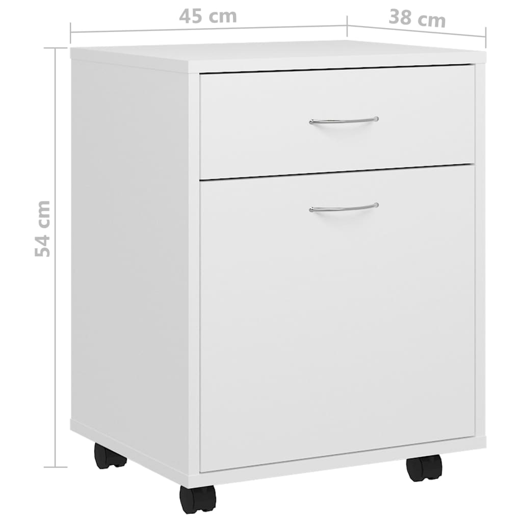Cabinet with castors, white, 45x38x54cm, engineered wood