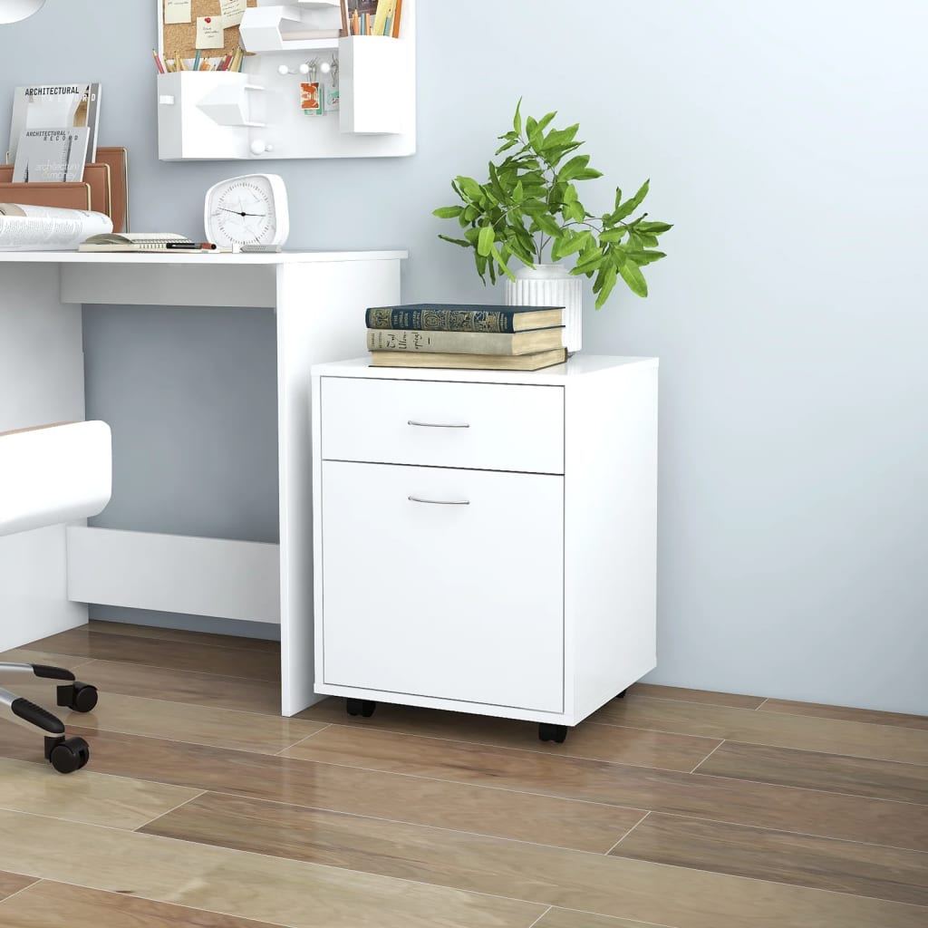 Cabinet with castors, white, 45x38x54cm, engineered wood