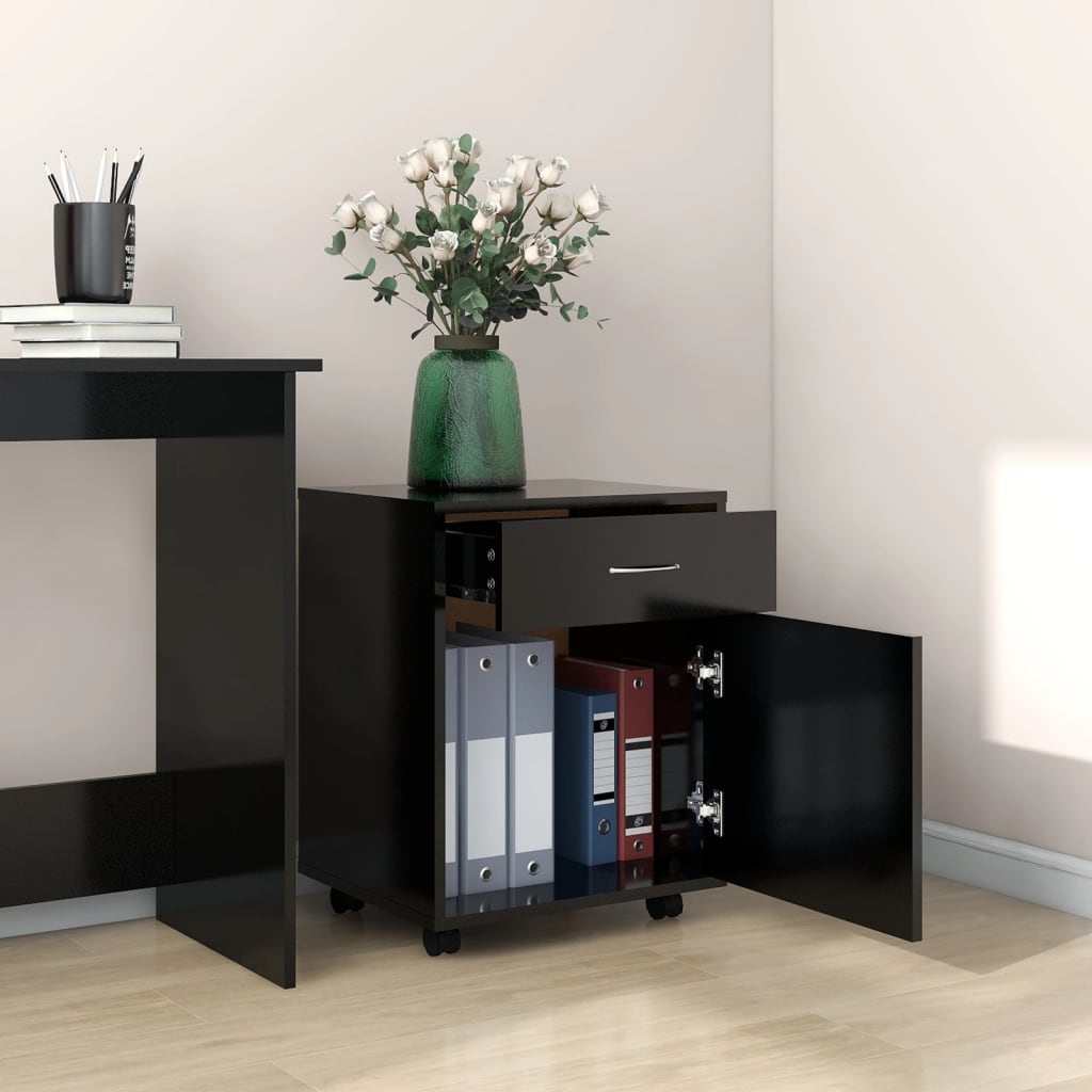 Cabinet with castors, black, 45x38x54cm, engineered wood