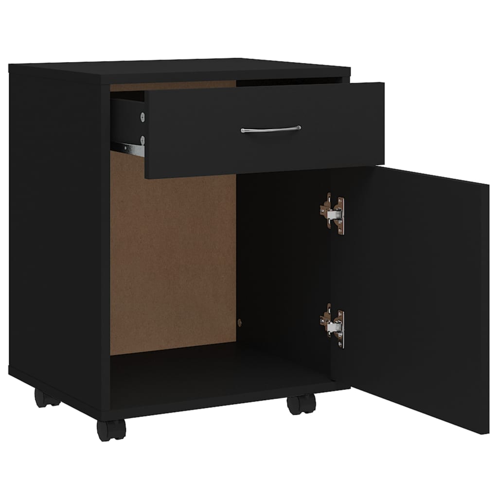 Cabinet with castors, black, 45x38x54cm, engineered wood