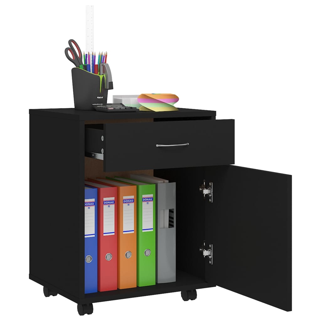 Cabinet with castors, black, 45x38x54cm, engineered wood