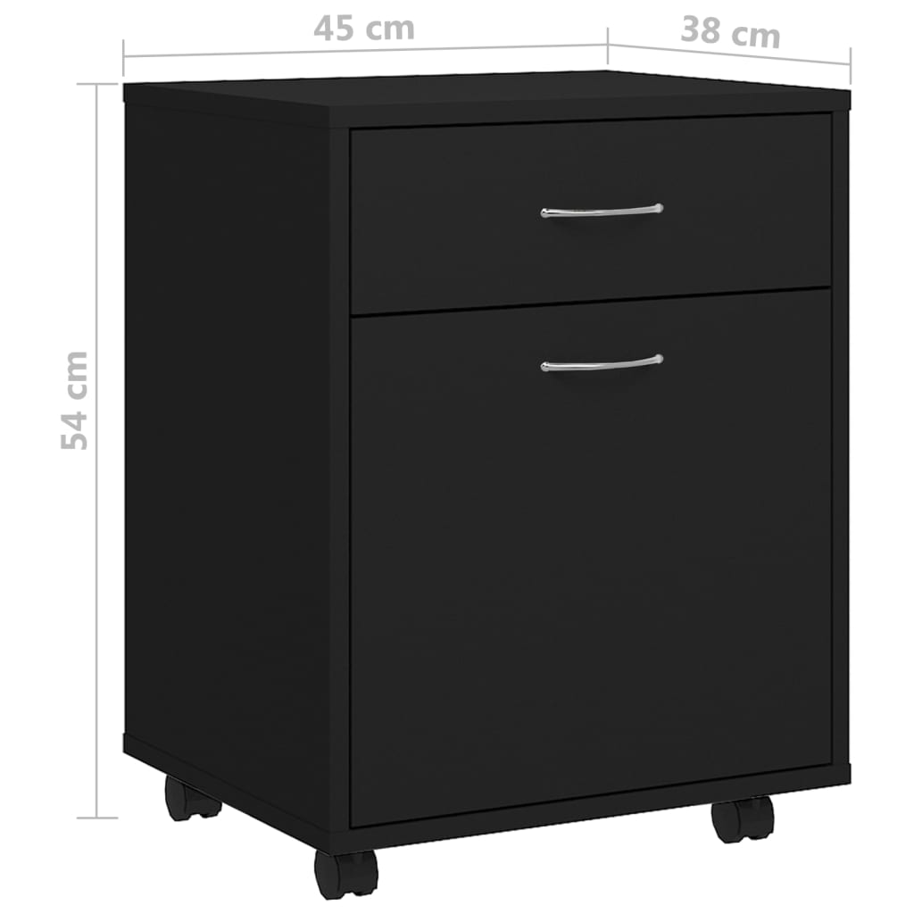 Cabinet with castors, black, 45x38x54cm, engineered wood