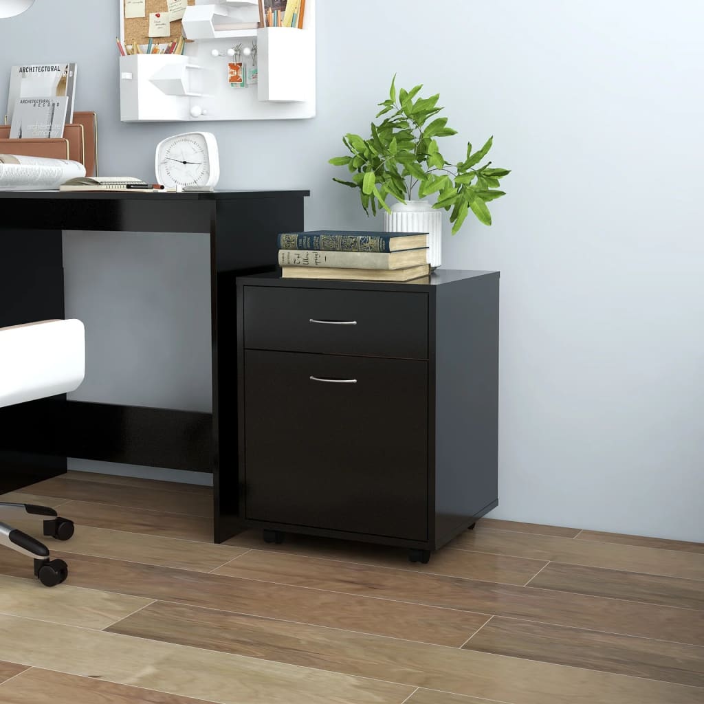 Cabinet with castors, black, 45x38x54cm, engineered wood