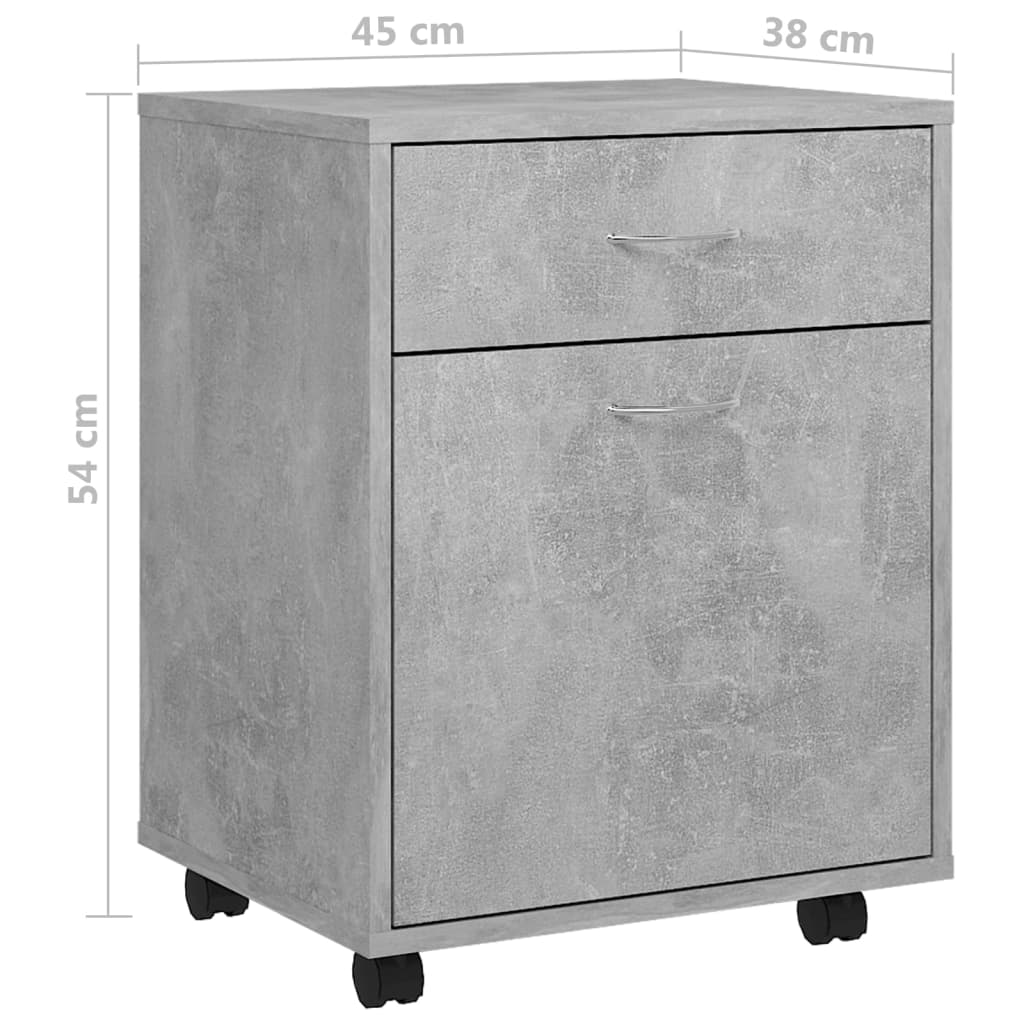 Cabinet with wheels, concrete, 45x38x54cm, treated wood