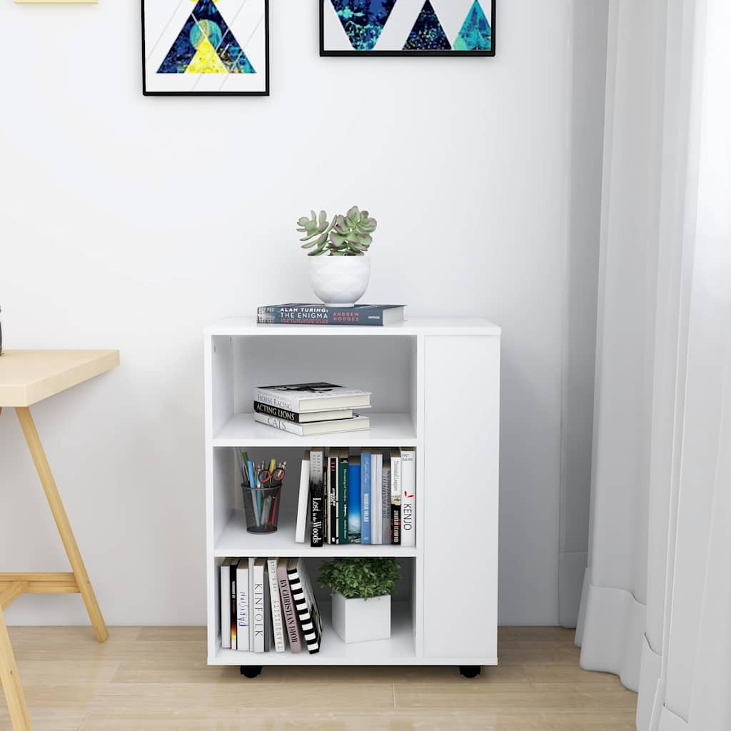 Cabinet with castors, white, 60x35x75cm, engineered wood