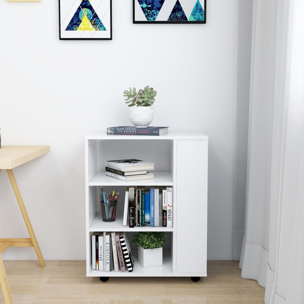 Cabinet with castors, white, 60x35x75cm, engineered wood