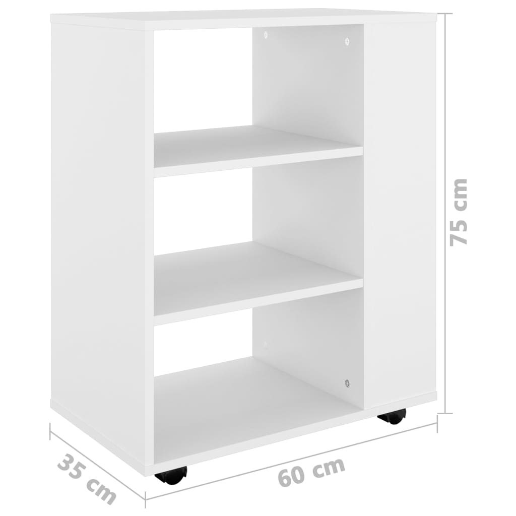 Cabinet with castors, white, 60x35x75cm, engineered wood