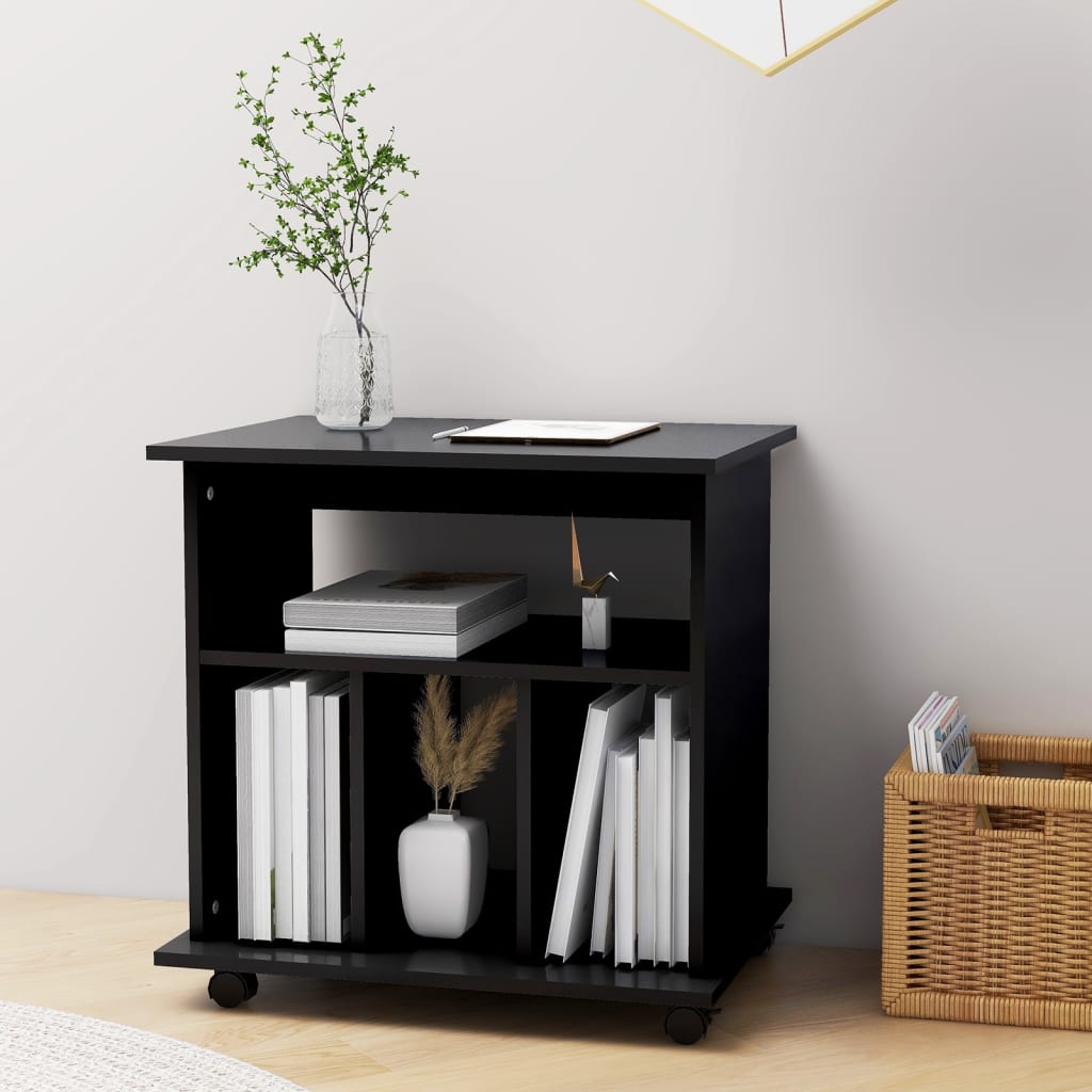 Cabinet with castors, black, 60x45x60cm, engineered wood