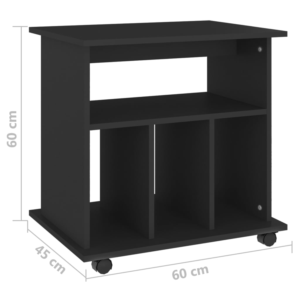 Cabinet with castors, black, 60x45x60cm, engineered wood
