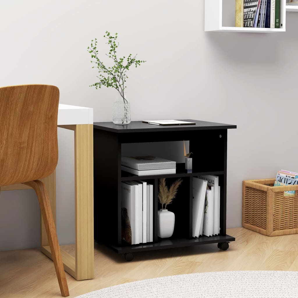 Cabinet with castors, black, 60x45x60cm, engineered wood