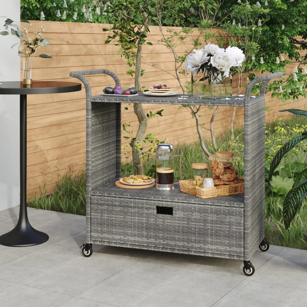 Bar cart with drawer, gray, 100x45x97cm, poly rattan