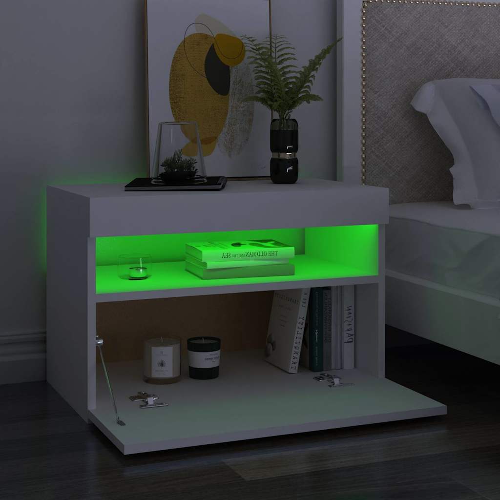 Naktsskapītis ar LED, balts, 60x35x40cm, koks