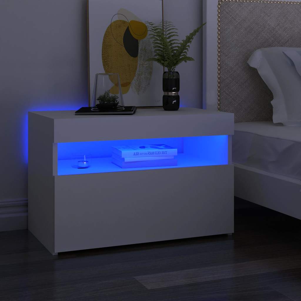 Naktsskapītis ar LED, balts, 60x35x40cm, koks