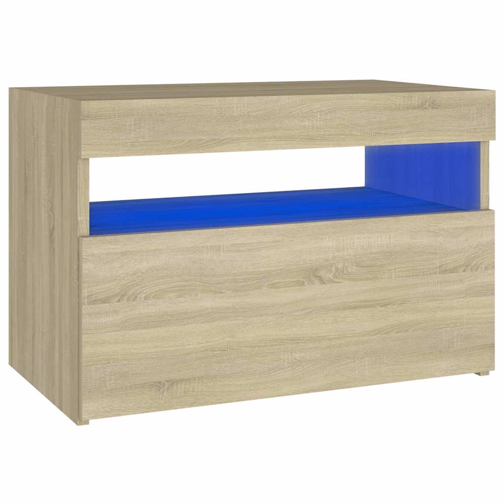 Naktsskapītis ar LED, ozola sonoma, 60x35x40cm, koks