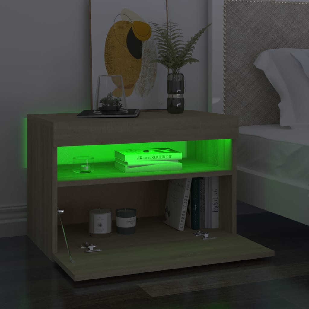Naktsskapītis ar LED, ozola sonoma, 60x35x40cm, koks