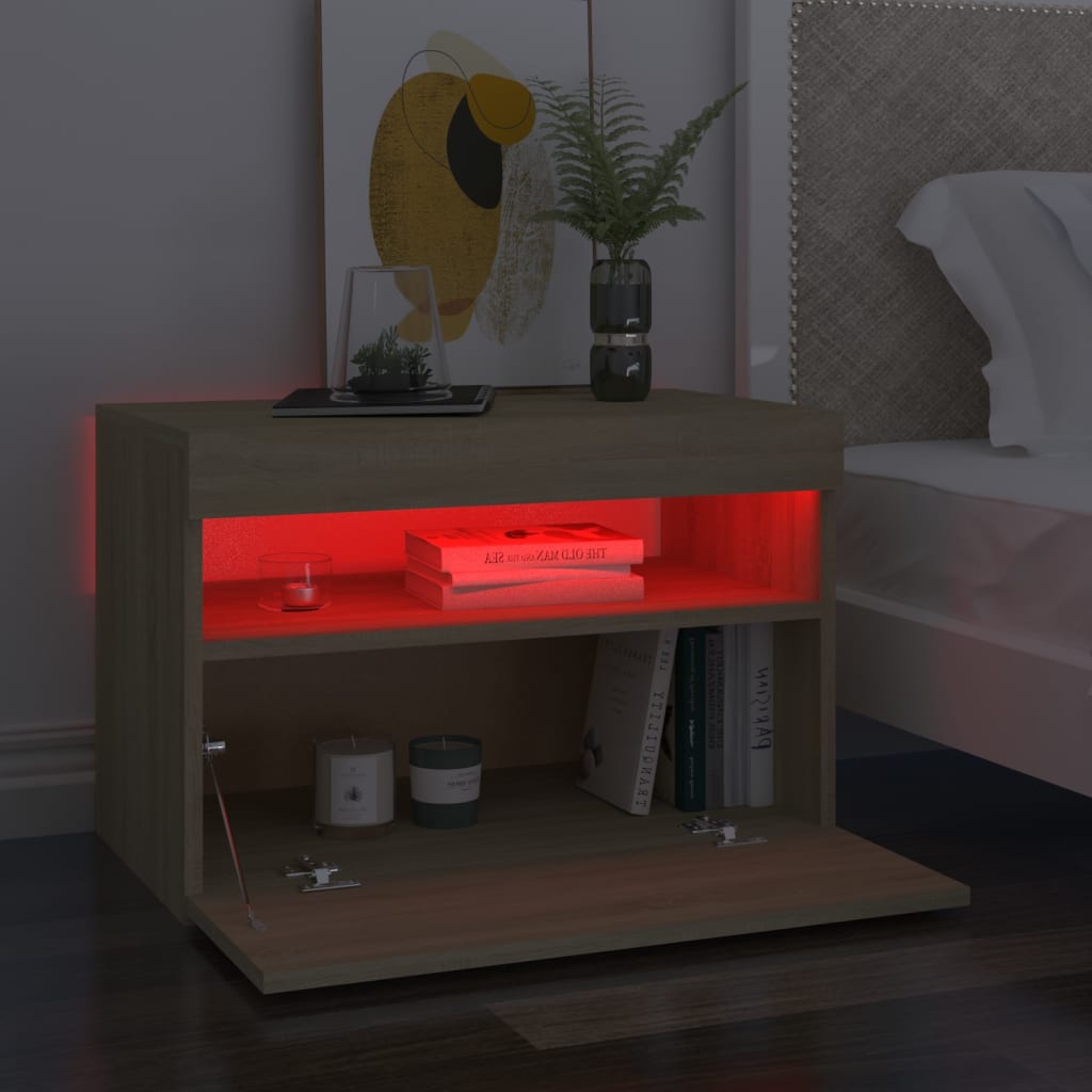 Naktinė spintelė su LED, sonoma ąžuolo, 60x35x40cm, mediena