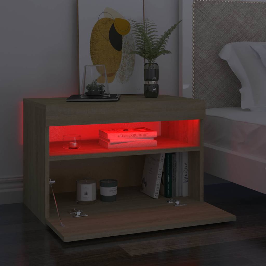 Naktsskapītis ar LED, ozola sonoma, 60x35x40cm, koks