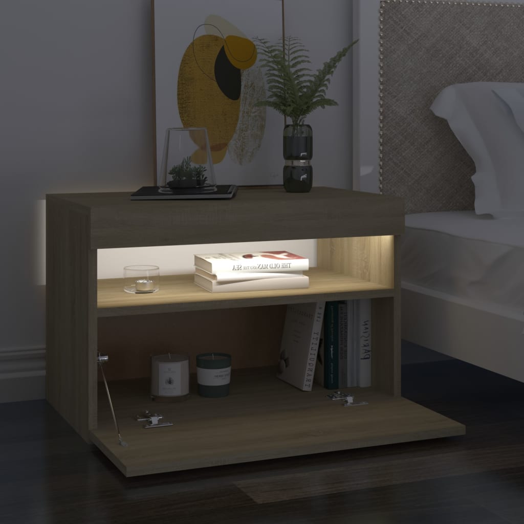 Naktsskapītis ar LED, ozola sonoma, 60x35x40cm, koks