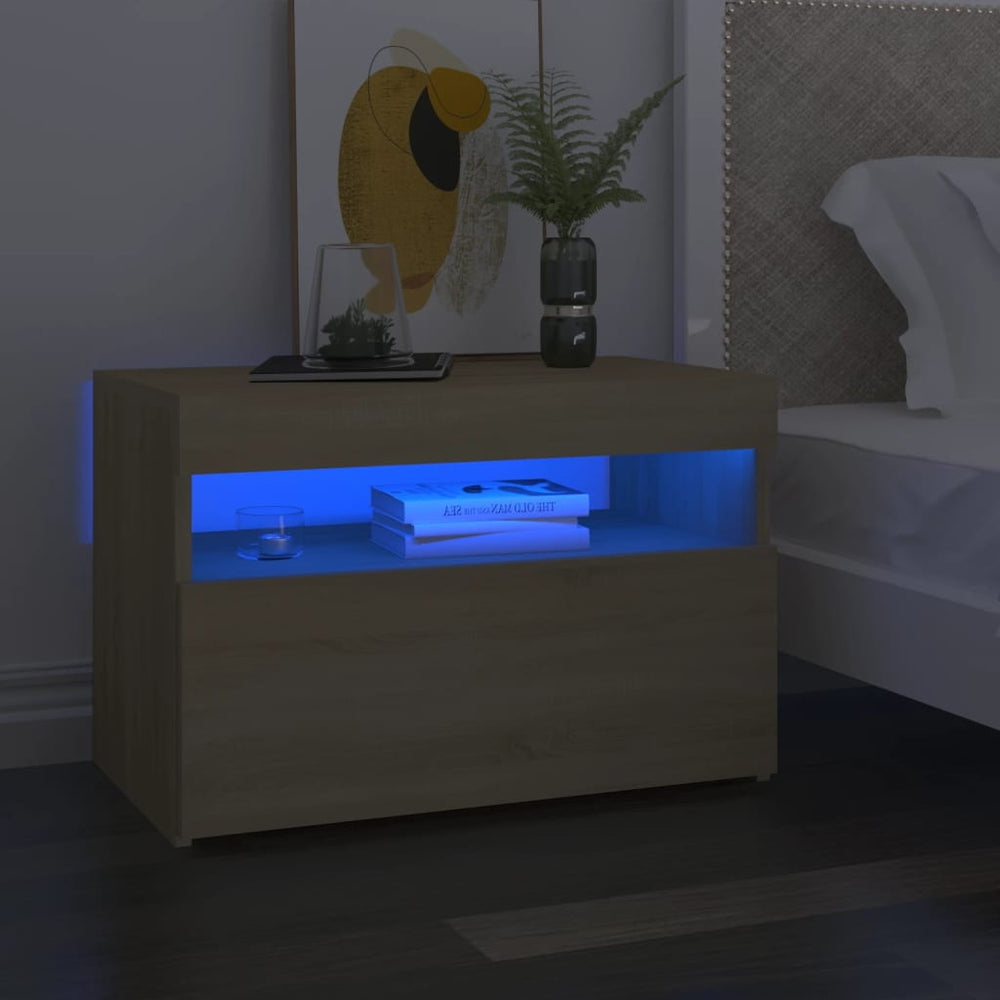 Naktinė spintelė su LED, sonoma ąžuolo, 60x35x40cm, mediena