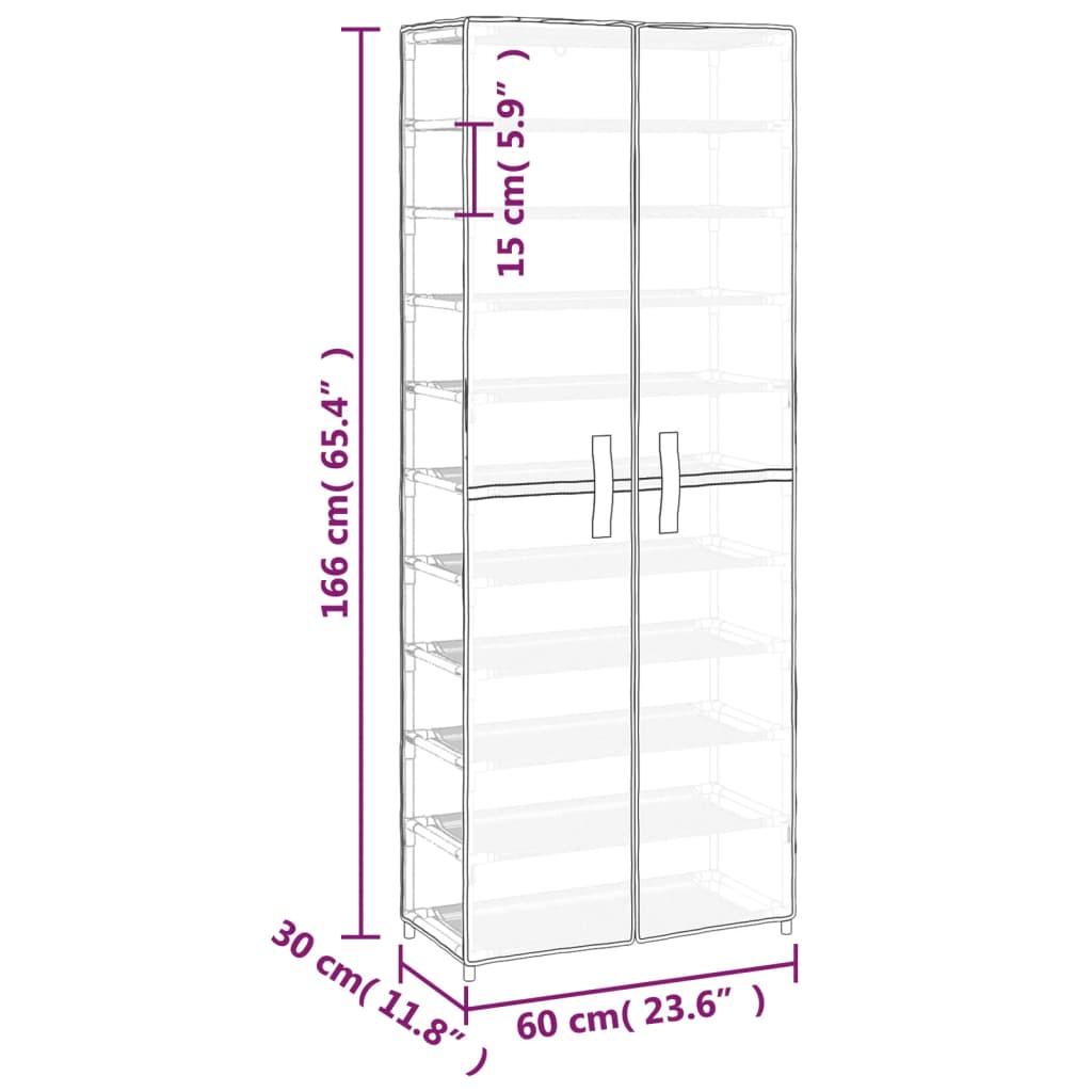 Shoe cabinet, grey, 60x30x166cm, fabric