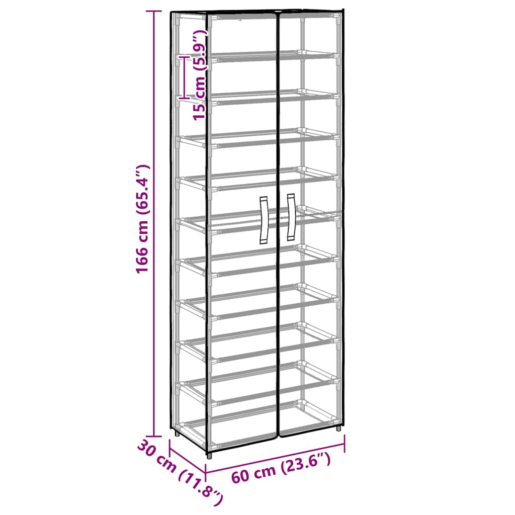 Shoe cabinet, grey, 60x30x166cm, fabric
