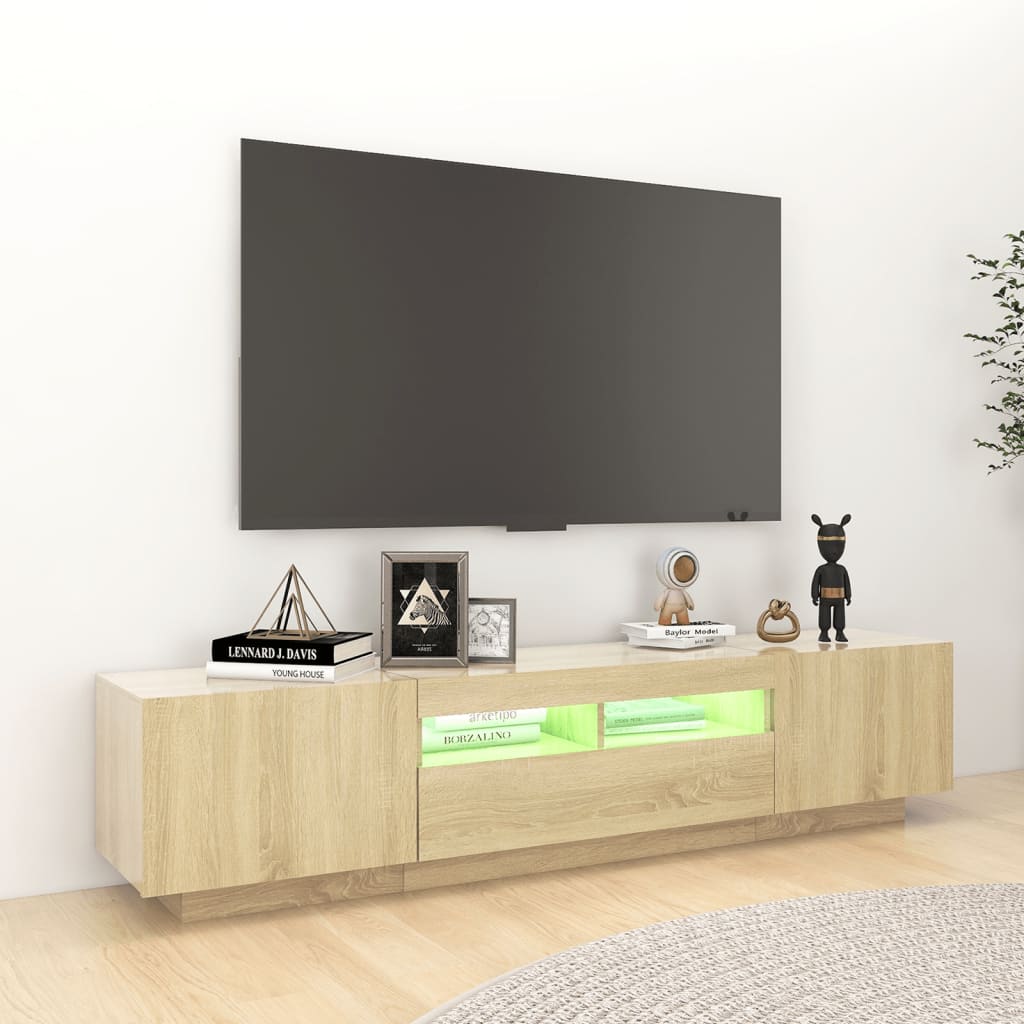 Televizora skapītis ar LED apgaismojumu, ozolkoka, 180x35x40cm
