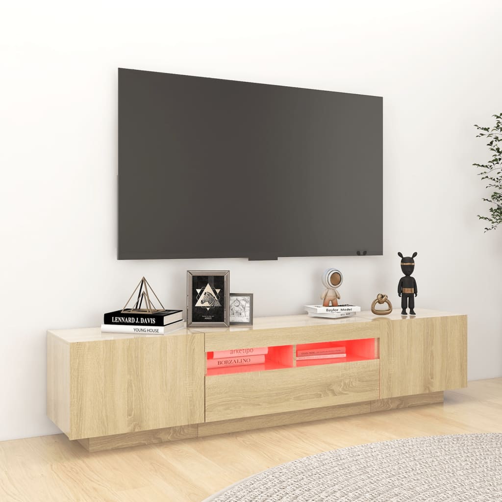 Televizora skapītis ar LED apgaismojumu, ozolkoka, 180x35x40cm