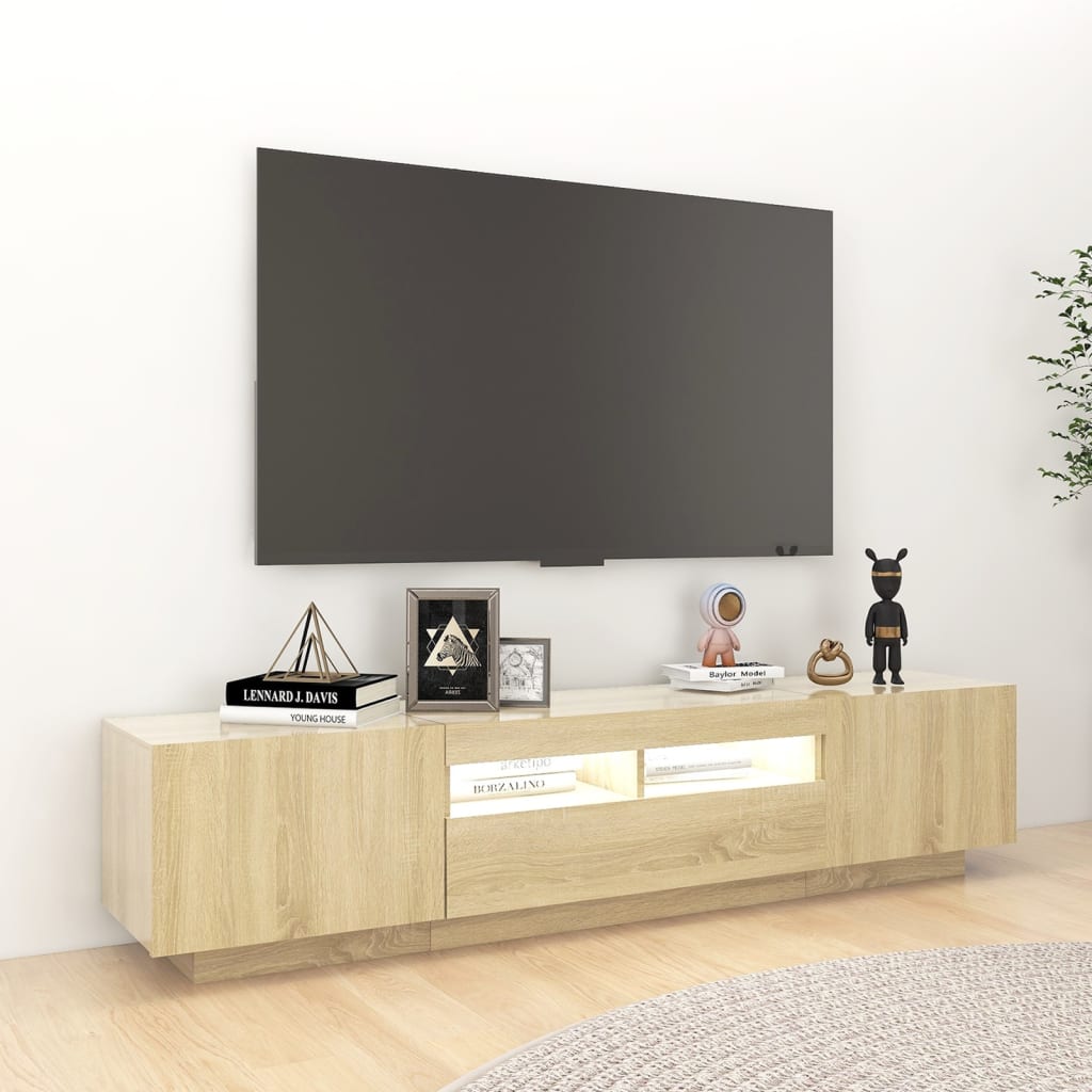 Televizora skapītis ar LED apgaismojumu, ozolkoka, 180x35x40cm
