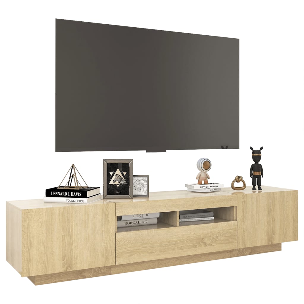 Televizora skapītis ar LED apgaismojumu, ozolkoka, 180x35x40cm