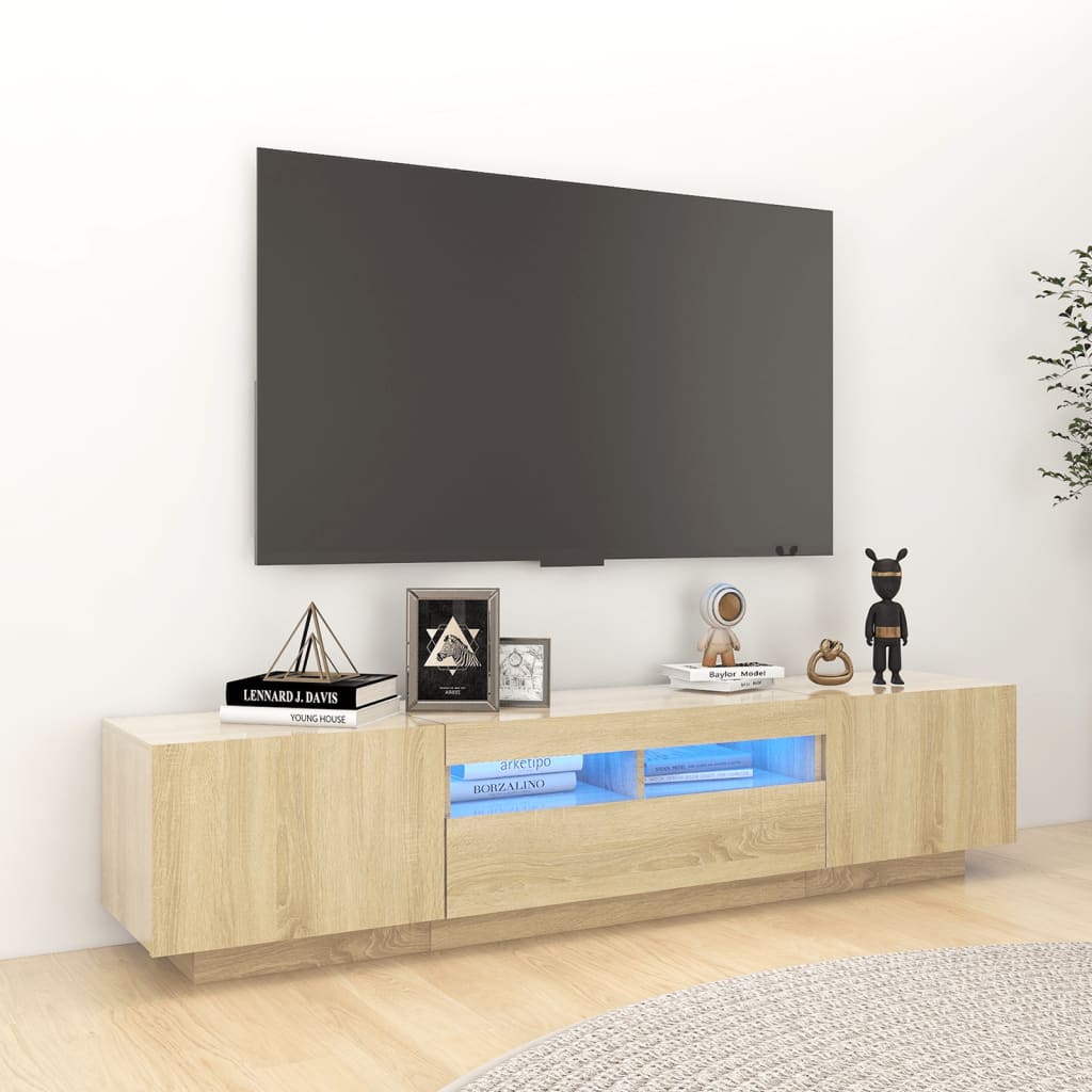 Televizora skapītis ar LED apgaismojumu, ozolkoka, 180x35x40cm