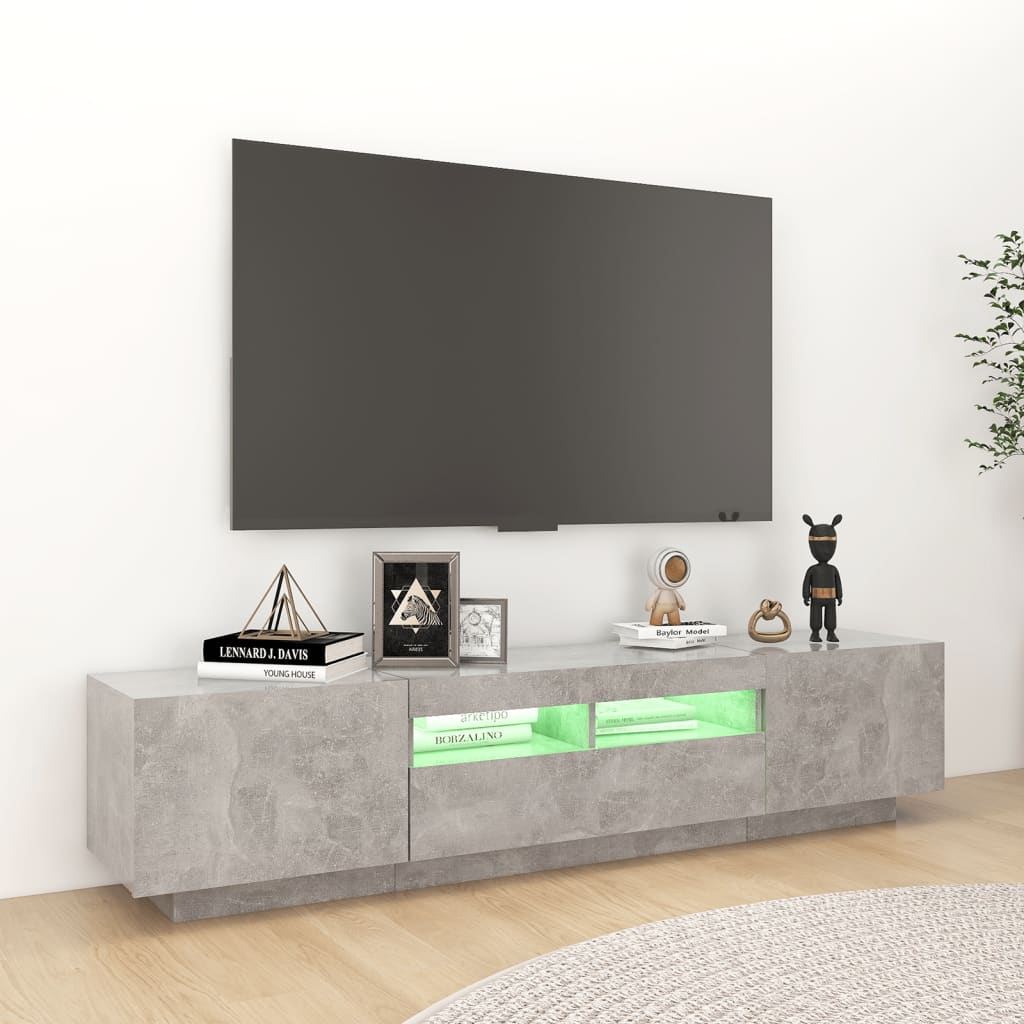 Televizora skapītis ar LED, betona pelēks, 180x35x40cm