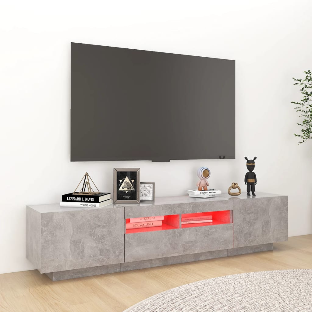 Televizora skapītis ar LED, betona pelēks, 180x35x40cm