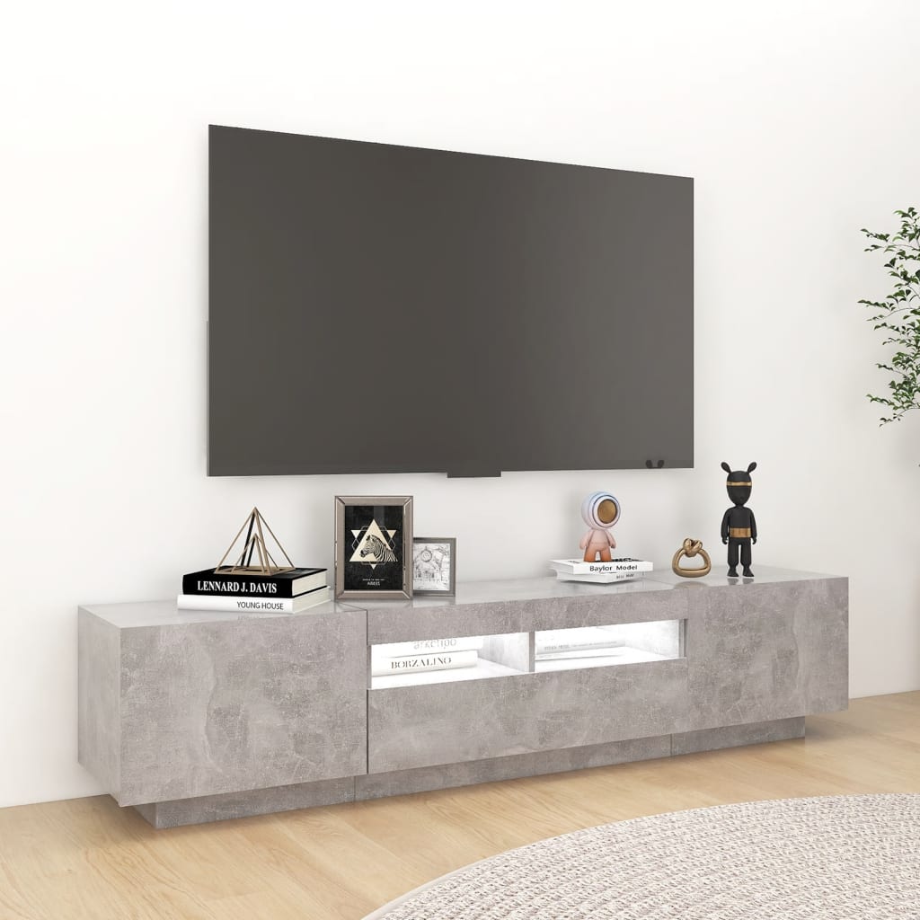 Televizora skapītis ar LED, betona pelēks, 180x35x40cm