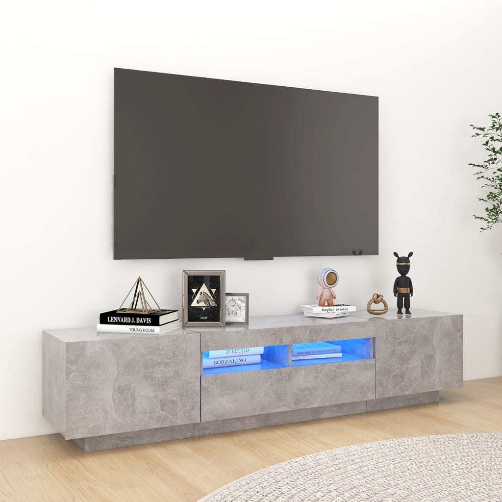 Televizora skapītis ar LED, betona pelēks, 180x35x40cm
