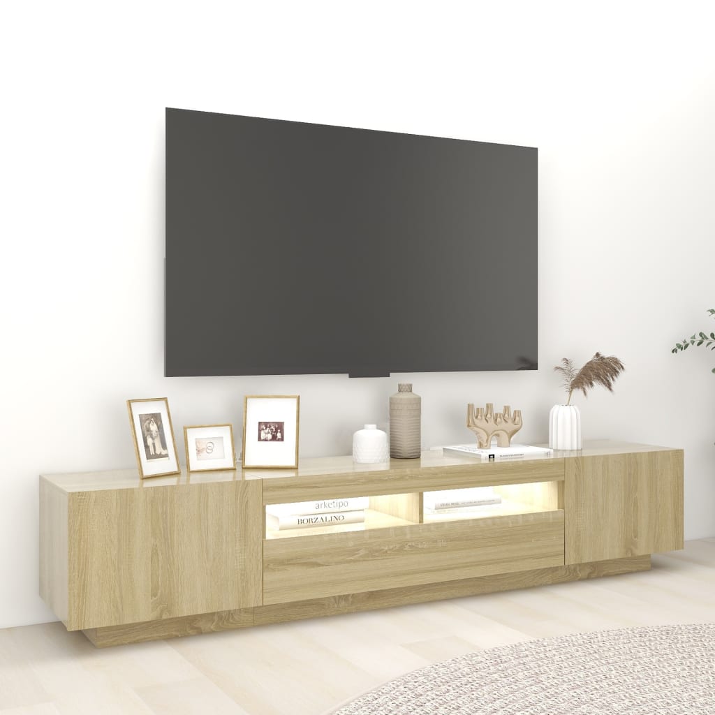 TV skapītis ar LED apgaismojumu, ozolkoka, 200x35x40cm
