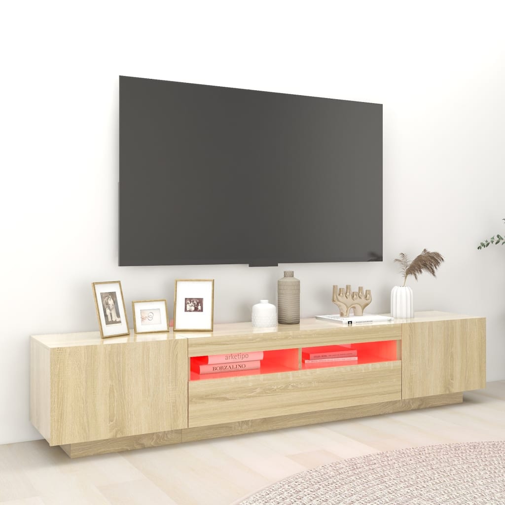 TV skapītis ar LED apgaismojumu, ozolkoka, 200x35x40cm