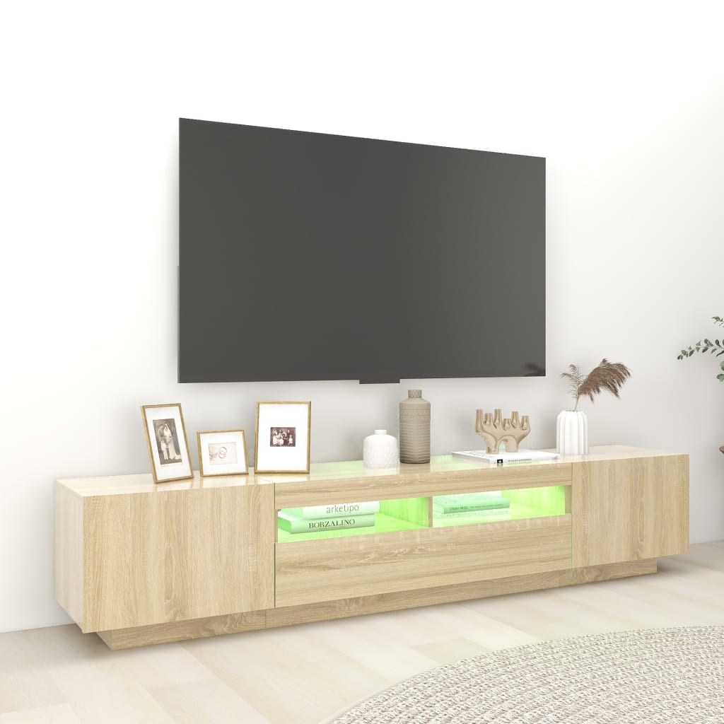 TV skapītis ar LED apgaismojumu, ozolkoka, 200x35x40cm