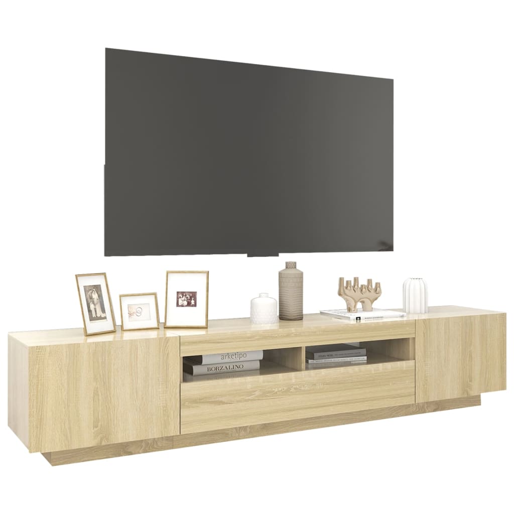 TV skapītis ar LED apgaismojumu, ozolkoka, 200x35x40cm